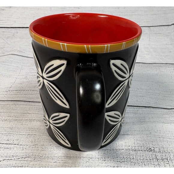 Starbucks 2008 Coffee Mug Hawaiian Tiki Flower Black Red New Bone China 16 oz - Picture 5 of 6